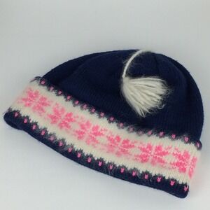 Murray Merkley Hat Wool Knit Beanie Ski Snow Toque Pink Snowflake Multi Color